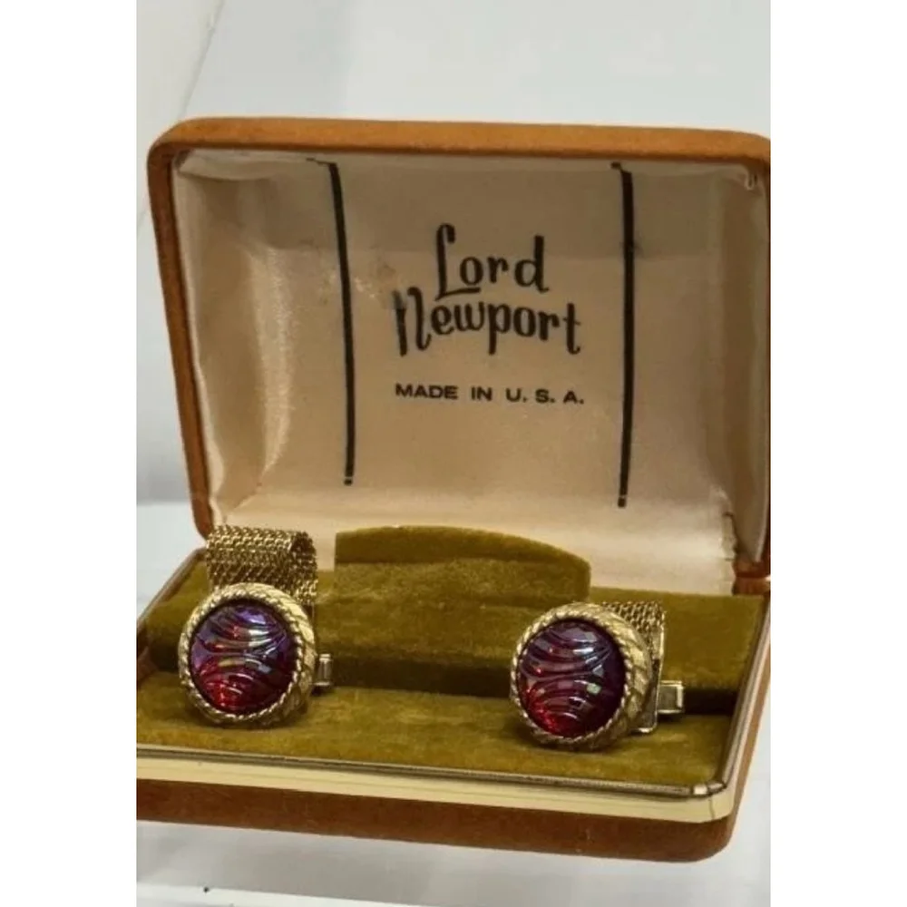 Vintage Lord Newport Cufflinks Gold and Red